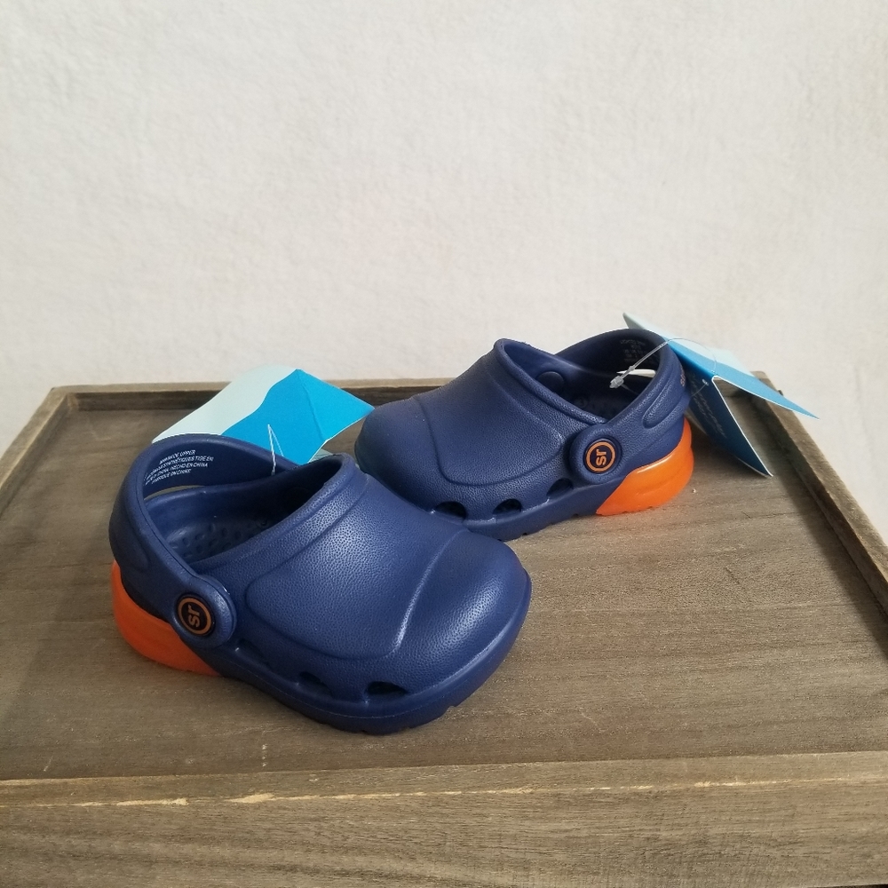 Stride Rite 360 Bray Toddler Boys Light Up Navy Orange Clogs Sz 3M